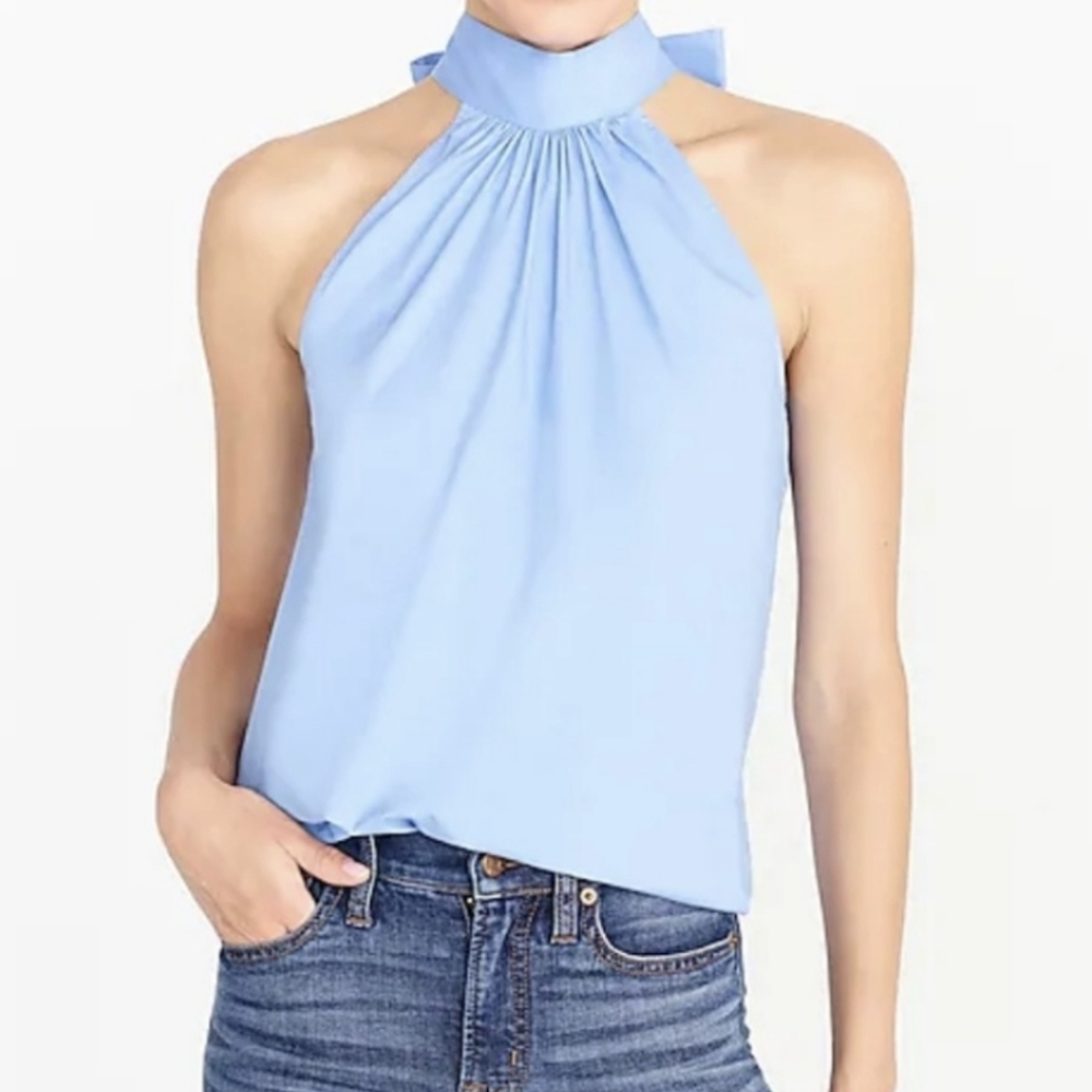 J. Crew Powder Blue Tie Neck Sleeveless Blouse Size 6